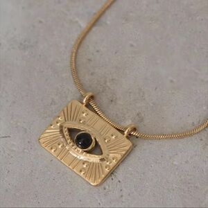 Bella Square Pendant Evil Eye Gold Chain Necklace Brand New